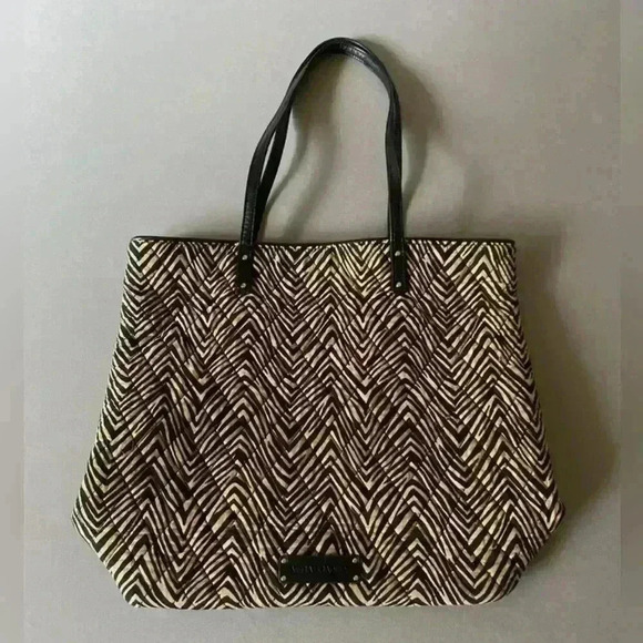 VERA BRADLEY Black & Tan quilted Shoulder Tote Bag Large/Floral Lining - Picture 2 of 12